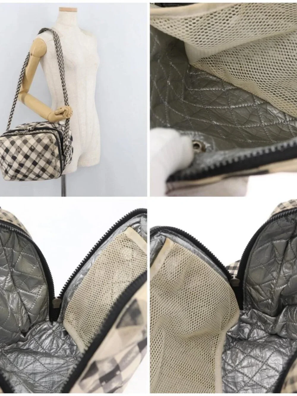CHANEL Shoulder Bag Canvas Beige Silver CC Auth 177319